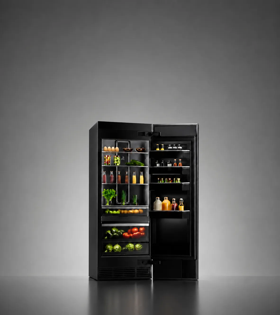 Premium home appliance displayed in a graphite-toned product presentation.